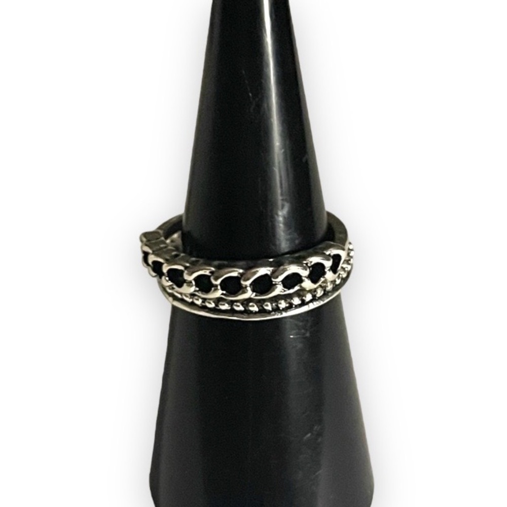 New Bohemian Biker Sterling Silver 2 Piece Set Chain Link & Studded Ring 6